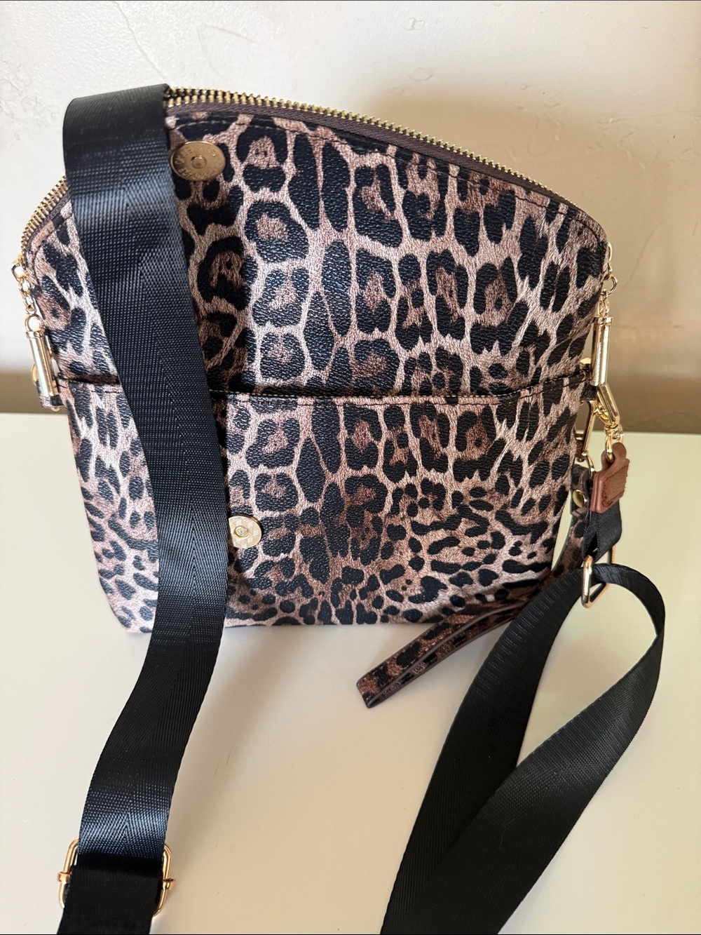 Leopard Print Crossbody Bag - Black & Brown
